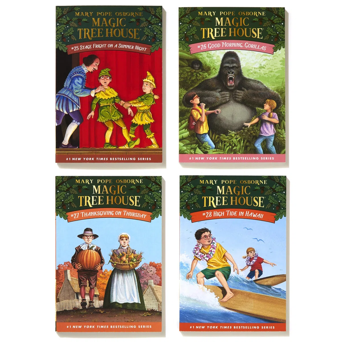 Magic Tree House Books 25-28 Boxed Set: Stage Fright on a Summer Night; Good Morning, Gorillas; Thanksgiving on Thursday; High Tide in Hawaii