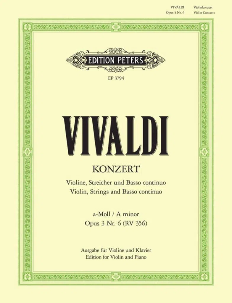 Konzert a-moll op.3 nr.6/ concerto in a minor op.3 violon: aus "L'estro armonico", Ausgabe für Violine und Klavier