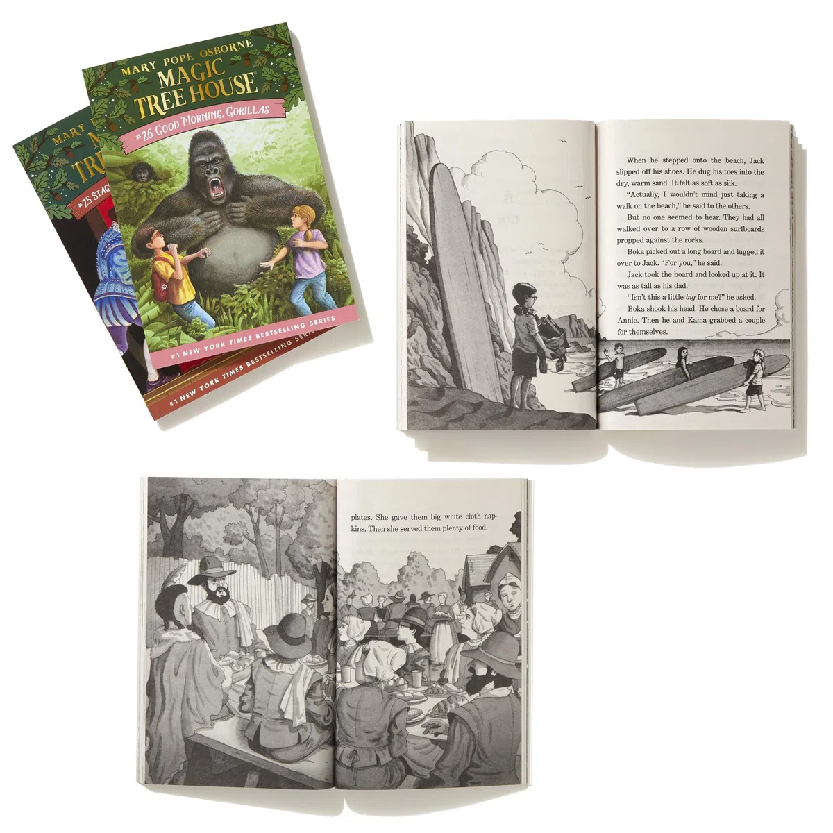 Magic Tree House Books 25-28 Boxed Set: Stage Fright on a Summer Night; Good Morning, Gorillas; Thanksgiving on Thursday; High Tide in Hawaii