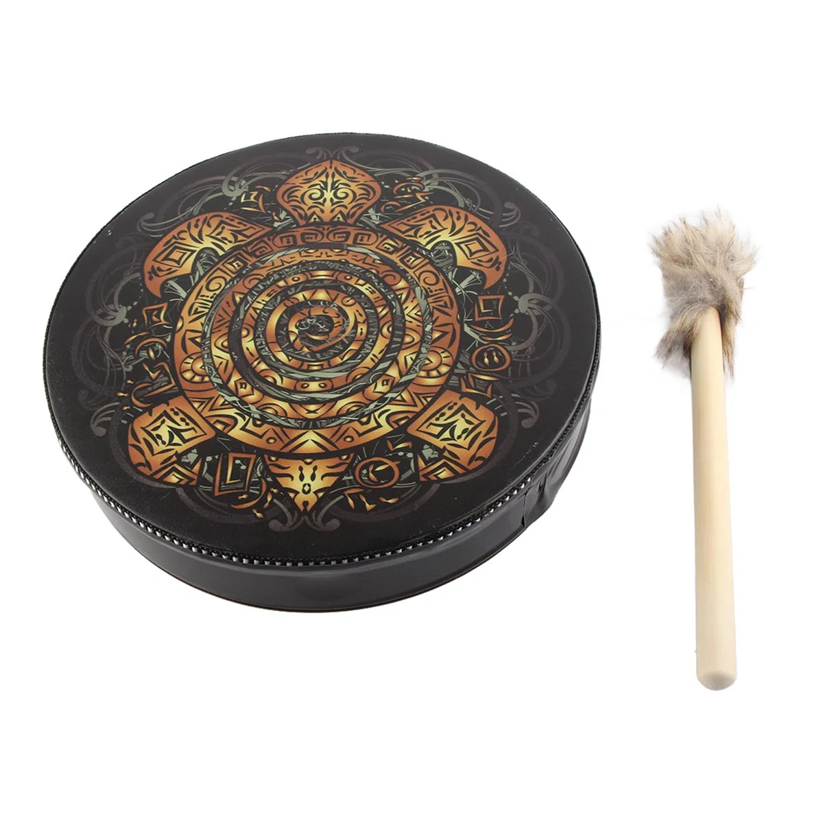 Tambor de Tótem de Tortuga Chamán para Terapia Sonido, Tambor Mano Desnuda con Concha Madera y Cabeza Piel Sintética