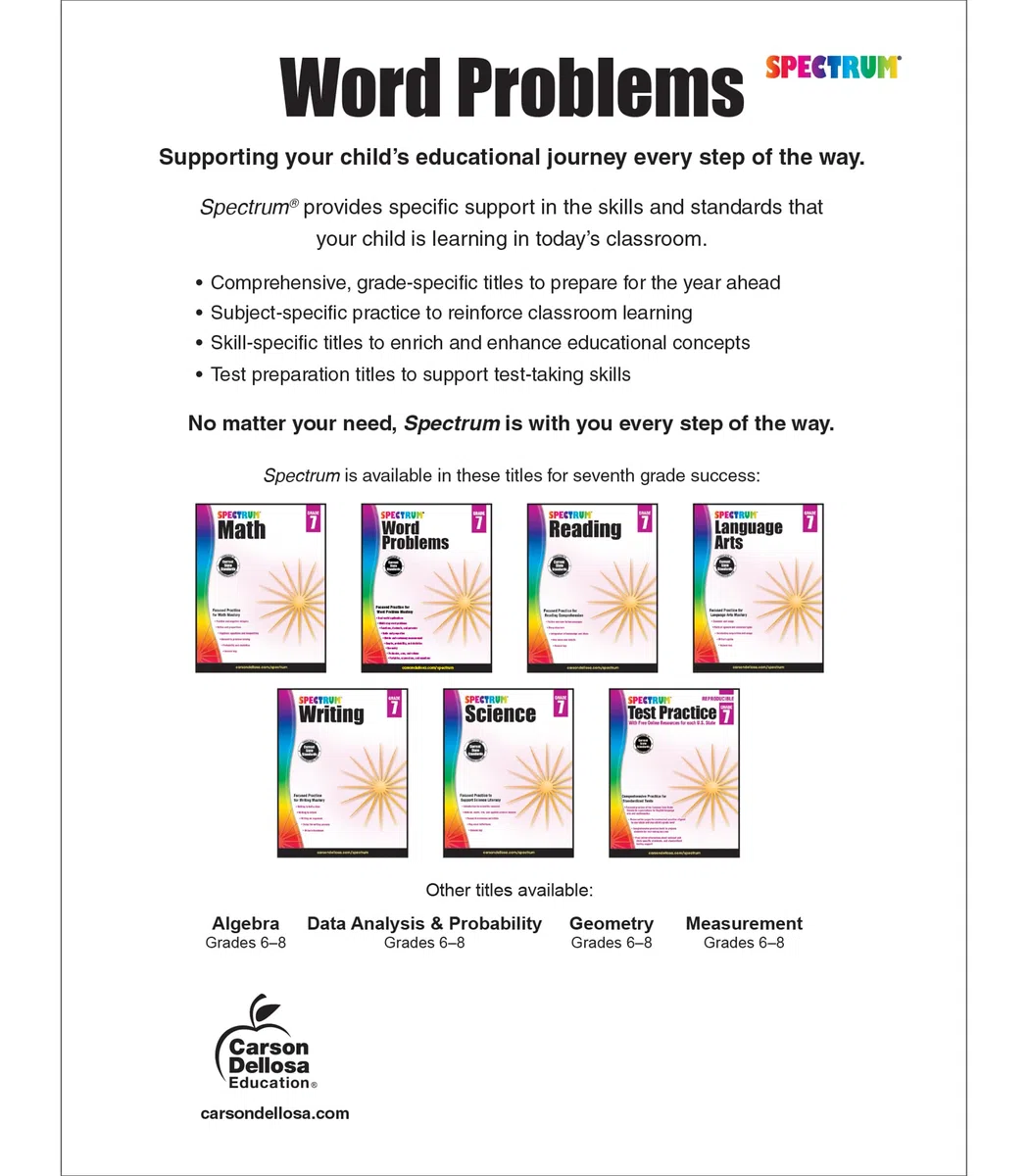 Spectrum Word Problems, Grade 7: Volume 80