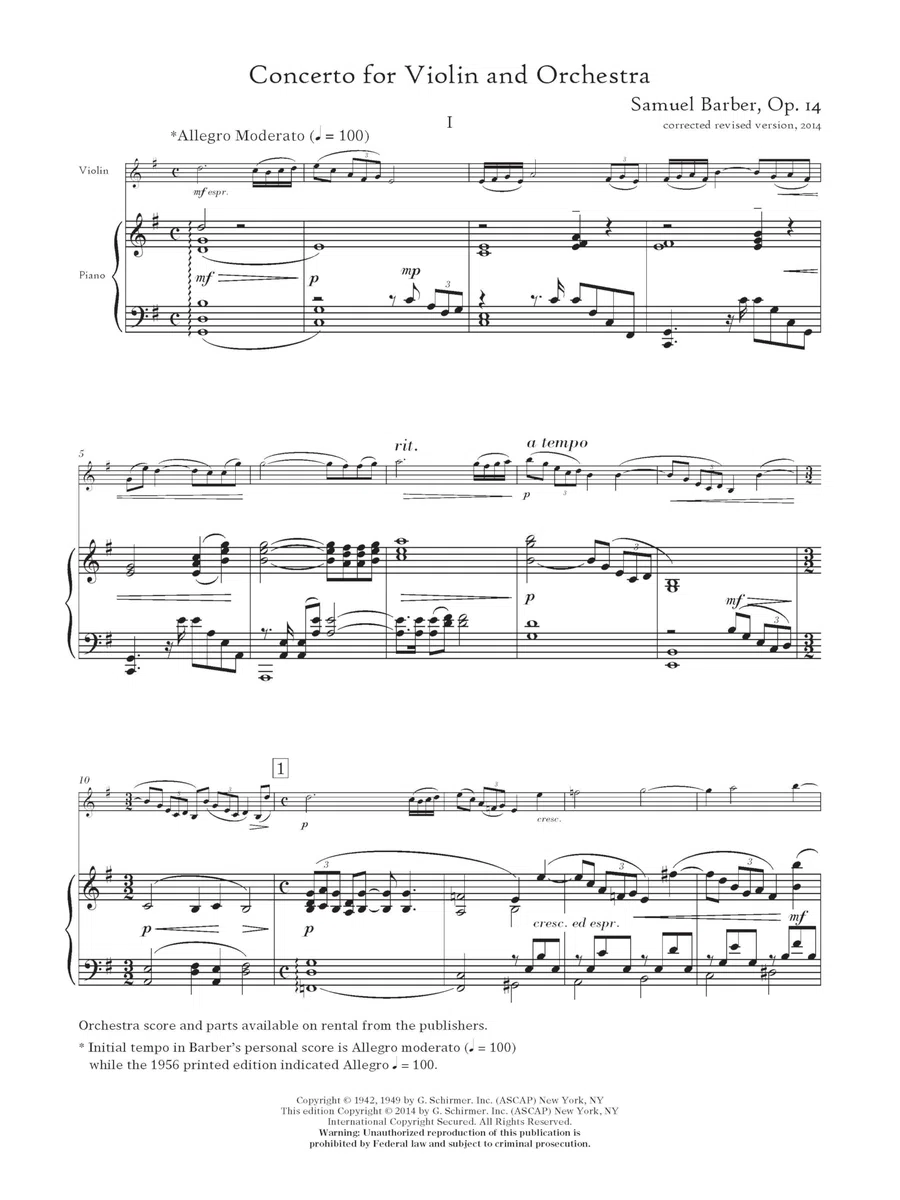 Concerto: Violin and Piano Reduction