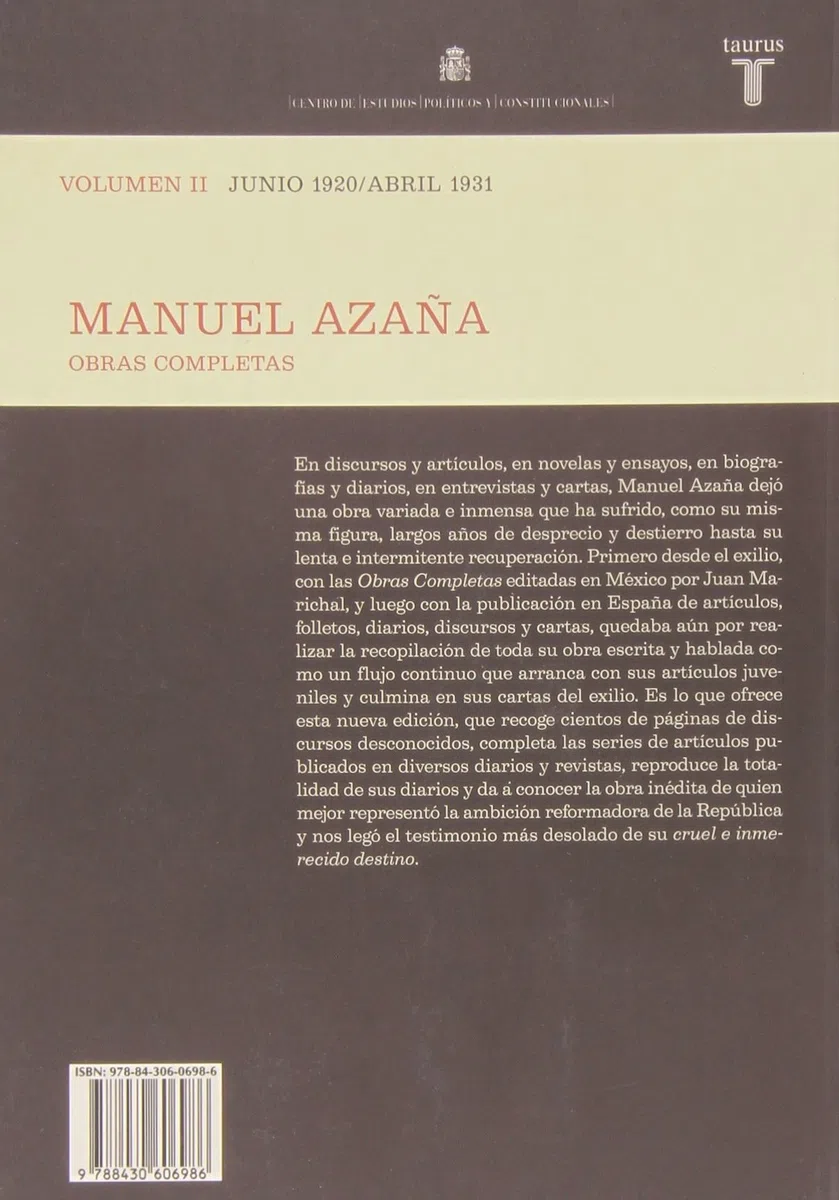 O.C. Manuel Azaña Tomo 2 Junio 1920 / Abril 1931