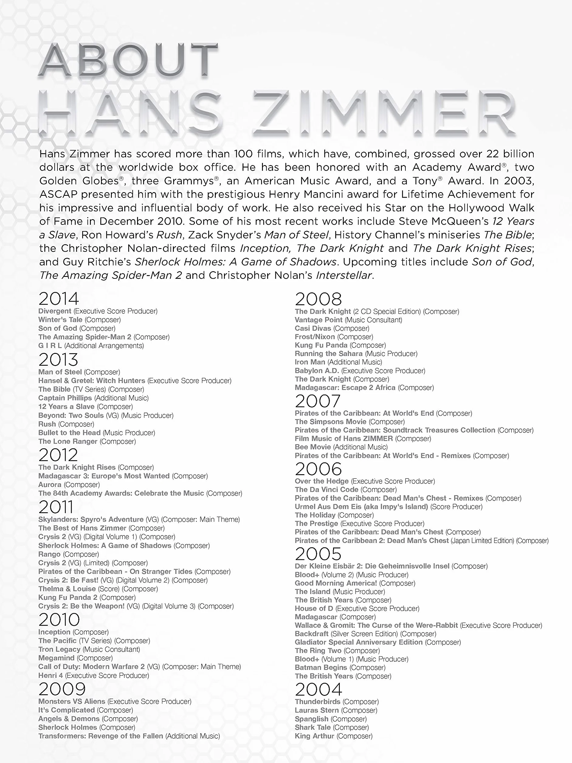Hans Zimmer Collection: 29 Faithful Arrangements for Piano Solo and Piano, Vocal and Guitar
