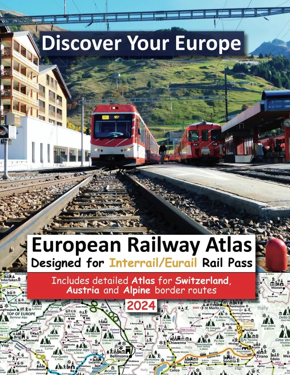 European Railway Atlas - Designed for Interrail / Eurail Rail Pass: Includes detailed Atlas for Switzerland, Austria and Alpine border routes