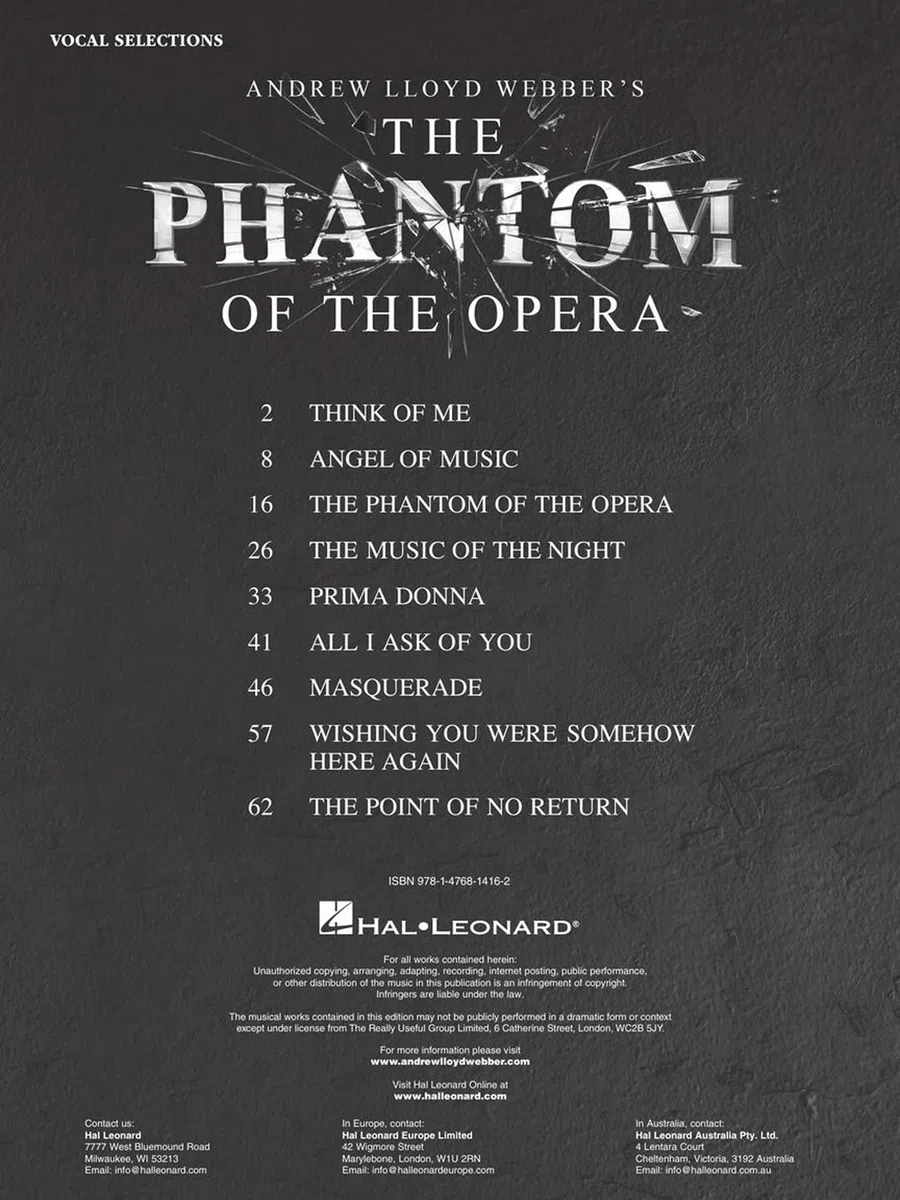 The Phantom of the Opera: Vocal Line with Piano Accompaniment