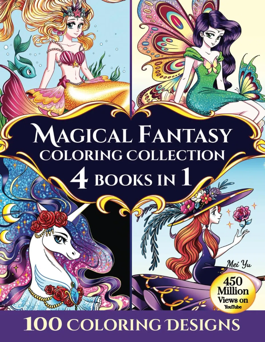 Magical Fantasy Coloring Collection: 4 Books in 1 - 100 Coloring Designs (Large Softcover)