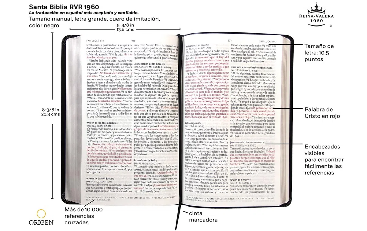 Biblia Reina Valera 1960 letra grande. Símil piel color negro, tamaño manual / Spanish Holy Bible RVR 1960. Handy Size, Large Print, Black Leathersoft
