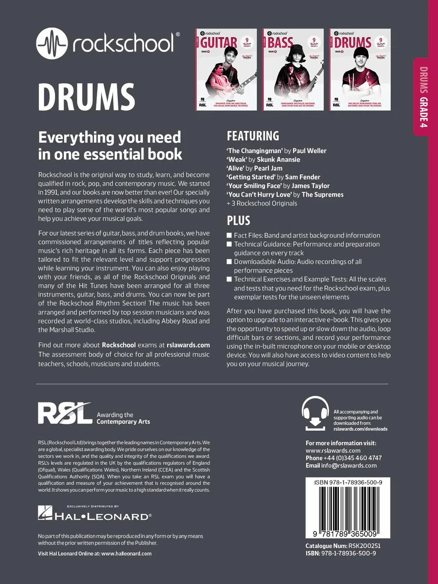 Rockschool Drums Grade 4 2024 | Drum Sheet Music and Practice Tracks with Online Audio | Drum Songbook for Rock and Pop Students | Percussion Exam Book for Intermediate Drummers and Music Education