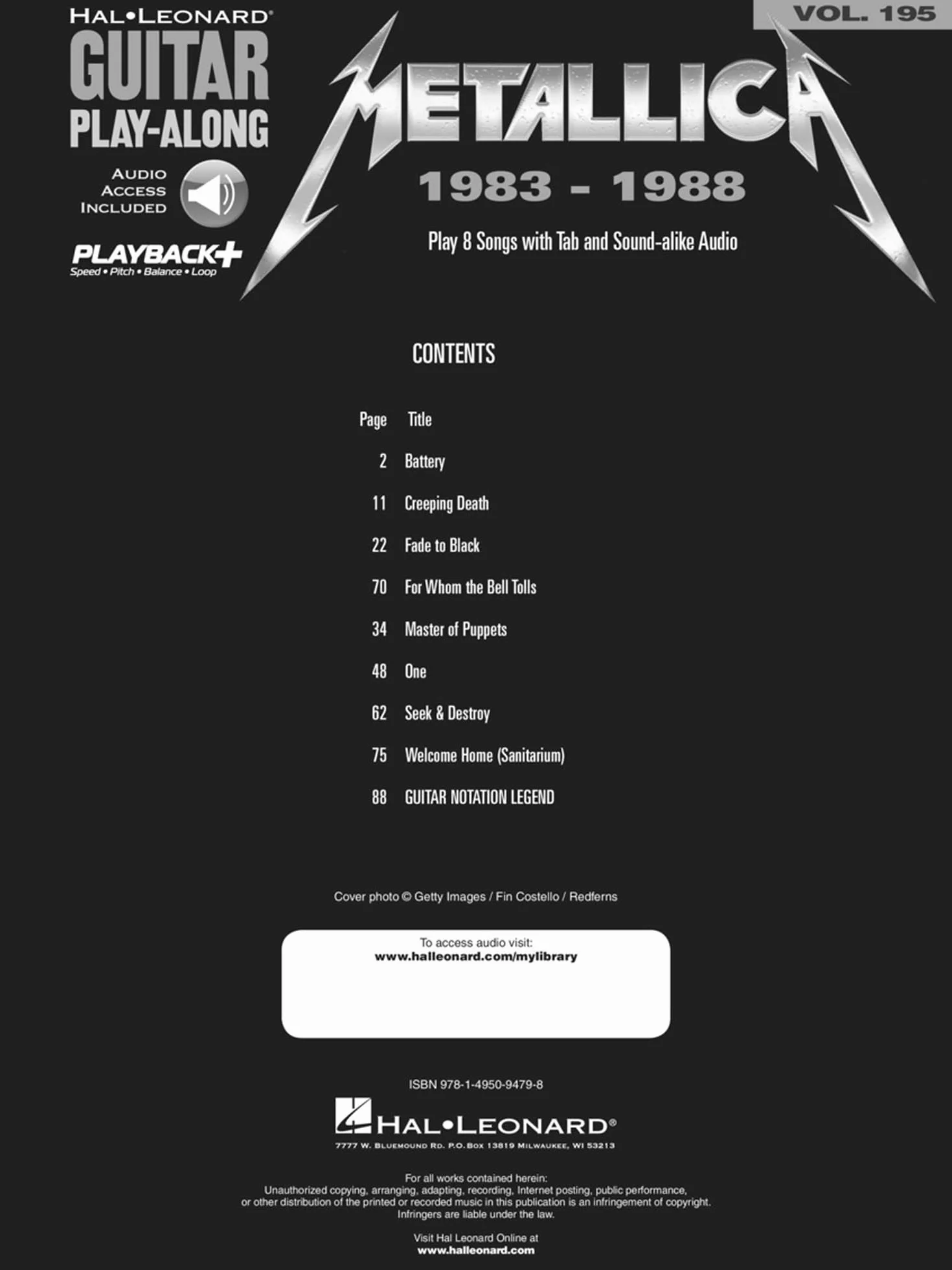 Guitar play-along volume 195 - metallica: 1983-1988 - recueil + enregistrement(s) en ligne
