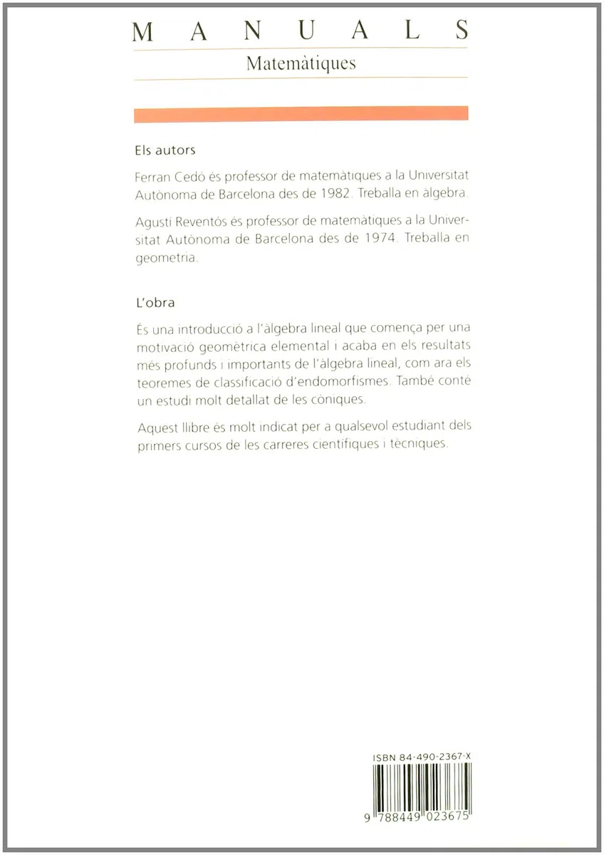 Geometria plana i àlgebra lineal: 39 (Manuals de la UAB)