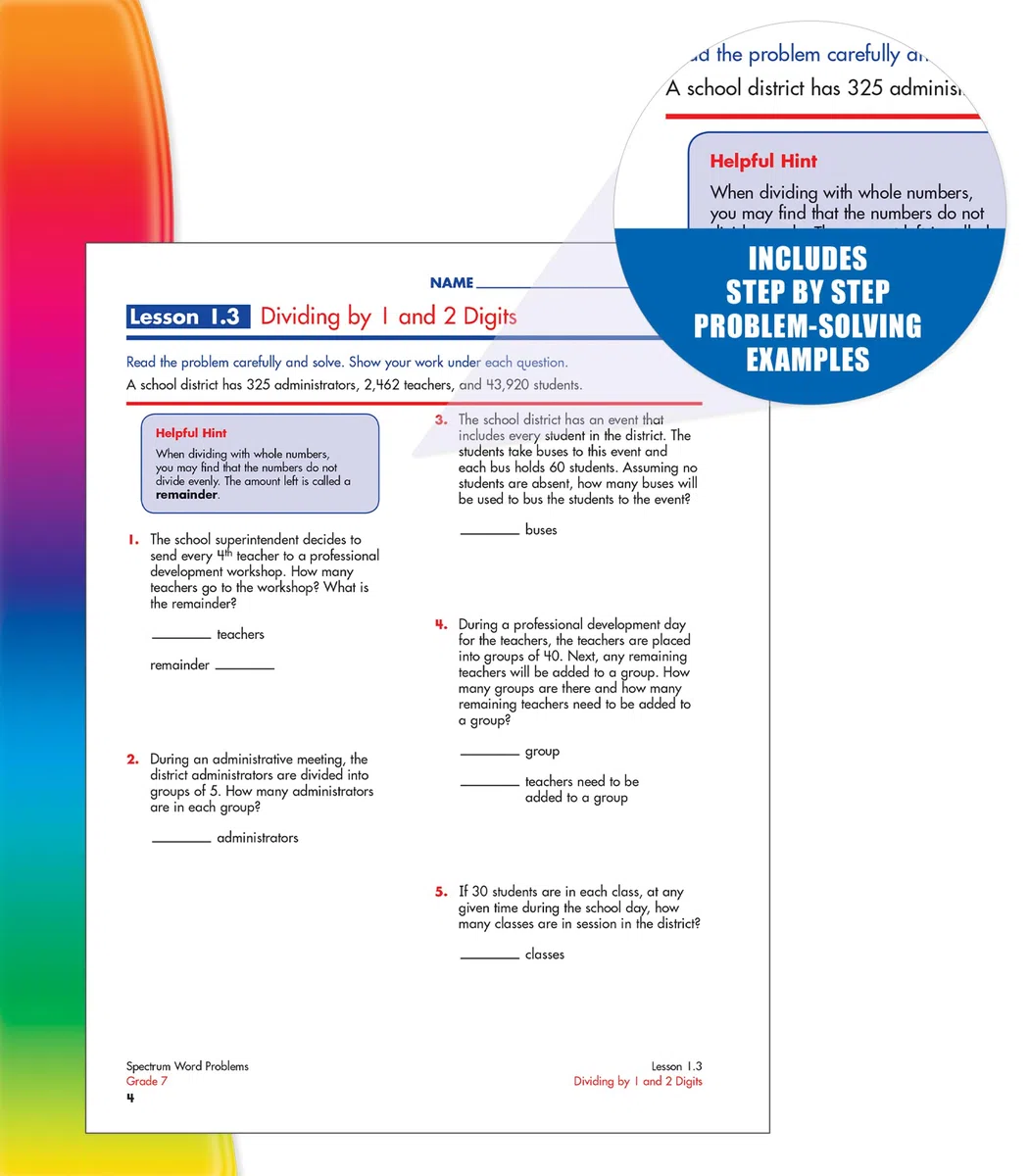 Spectrum Word Problems, Grade 7: Volume 80
