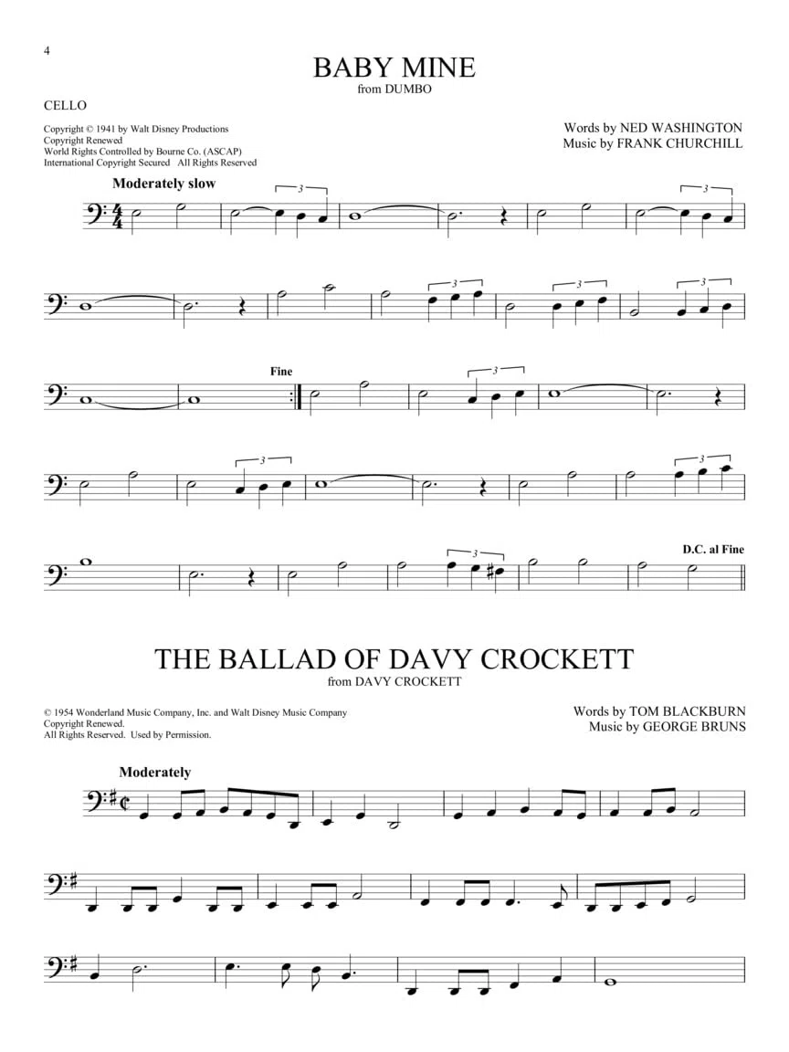 101 disney songs for cello - pour violoncelle