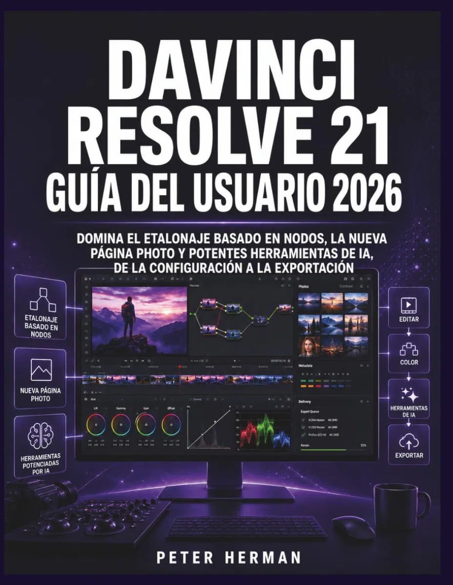 DaVinci Resolve 21 Guía del Usuario 2026: Domina el etalonaje basado en nodos, la nueva página Photo y potentes herramientas de IA, de la configuración a la exportación