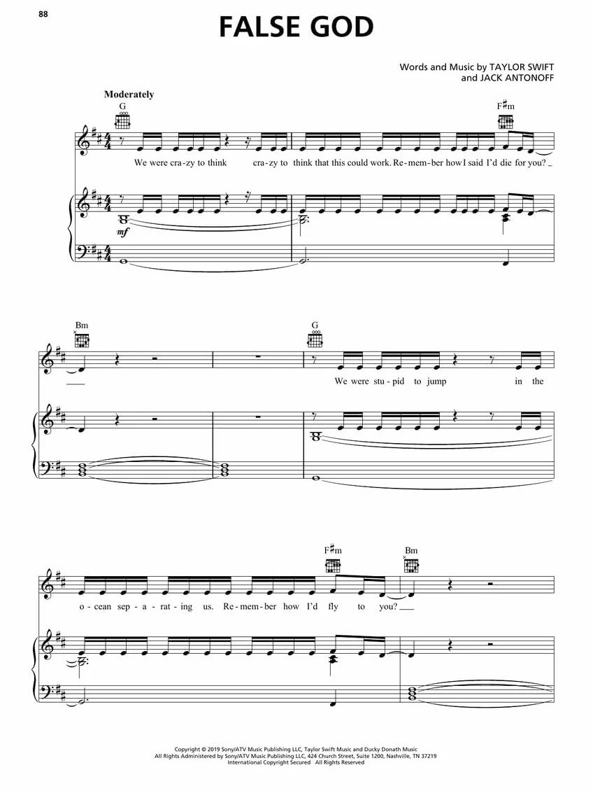 TAYLOR SWIFT LOVER: Lover: Piano-Vocal-Guitar