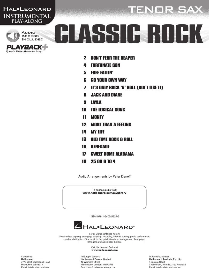 Classic Rock: Instrumental Play-Along for Tenor Sax (Hal Leonard Instrumental Play-along)